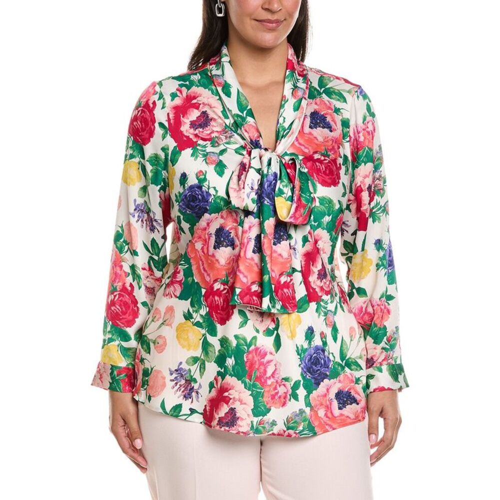 Tahari Asl Womens  Plus Hammer Satin Blouse, White